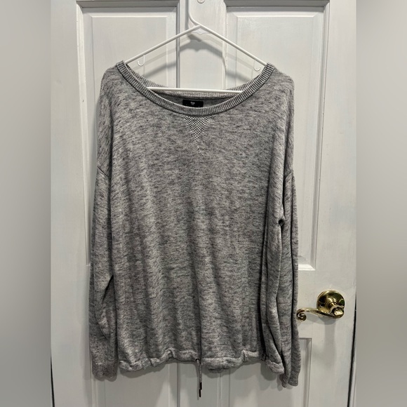 GAP Tops - GAP Gray Drawstring Hem Scoop Neck Athletic Knit Sweater SIZE LARGE Pre Loved